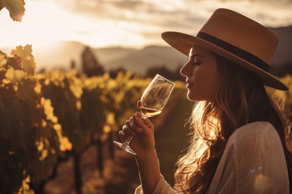 giraffe-woman-enjoying-wine-vineyard-with-generative-ai